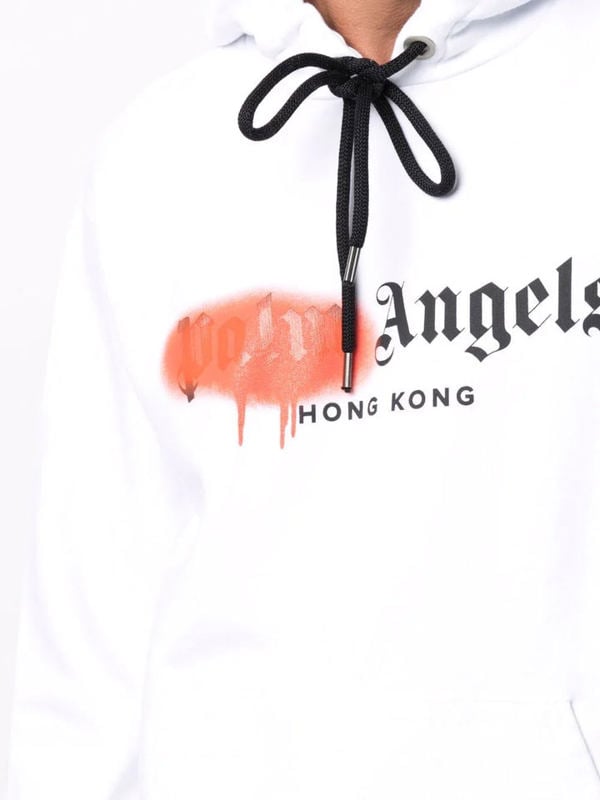 Palm Angels Hong Kong Sprayed Logo Hoodie - White