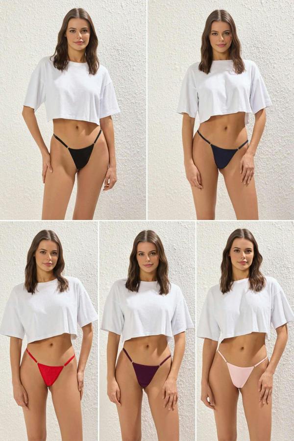 WOVCOR 5-Pack Adjustable Waist Cotton Thong Knitted Panties