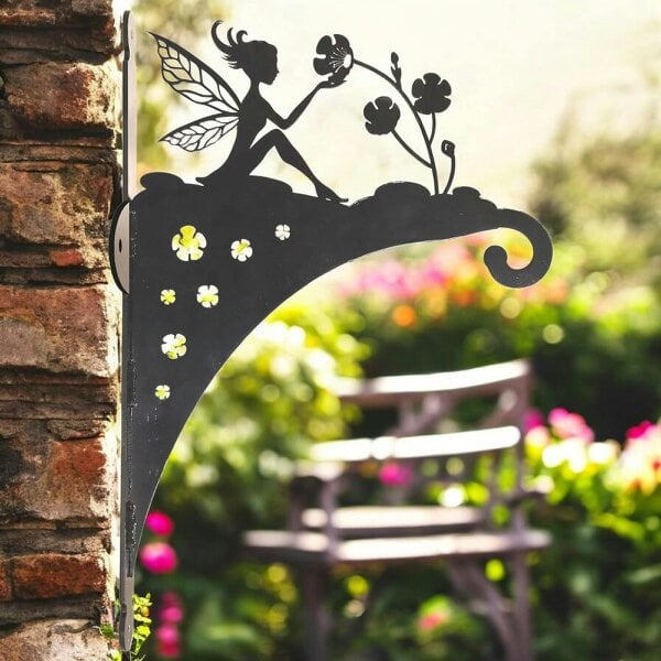 EDH Door Hardware Epsom Door Handle Decorative Metal Fairy Hanging Basket Bracket – Heavy-Duty Wall Hook for Planters, Bird Feeders & Outdoor Décor