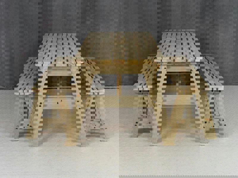 Victoria Space-Saving Rounded Picnic Table and Benches Set – Wooden Outdoor Dining Set for Gardens and Patios