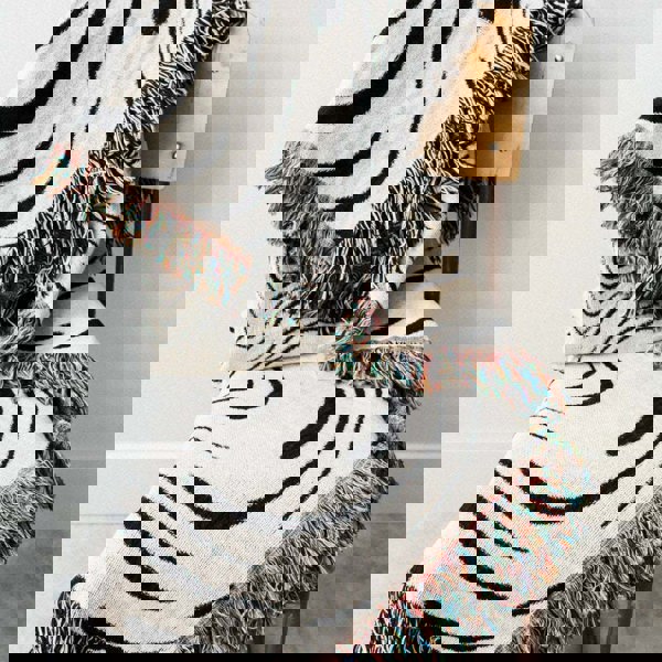 Anyhouz Anycozy Throw Blanket Faux Cashmere Sofa Cover Black Water Waves Pattern Tassel Soft Picnic Camping Mat 130*160cm