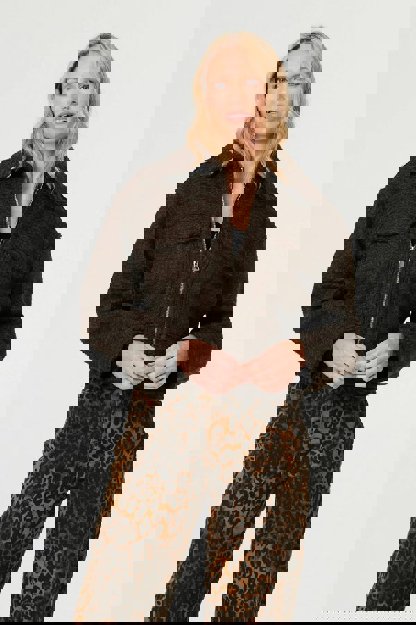 Brown | Collared Pocket Front Cropped Jacket
