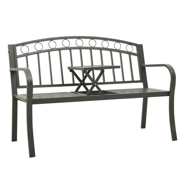 Berkfield Garden Bench with Table Grey 120 cm Steel