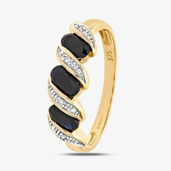 T. H. Baker 9ct Yellow Gold Sapphire & Diamond Swirl Ring PR06270Y SA
