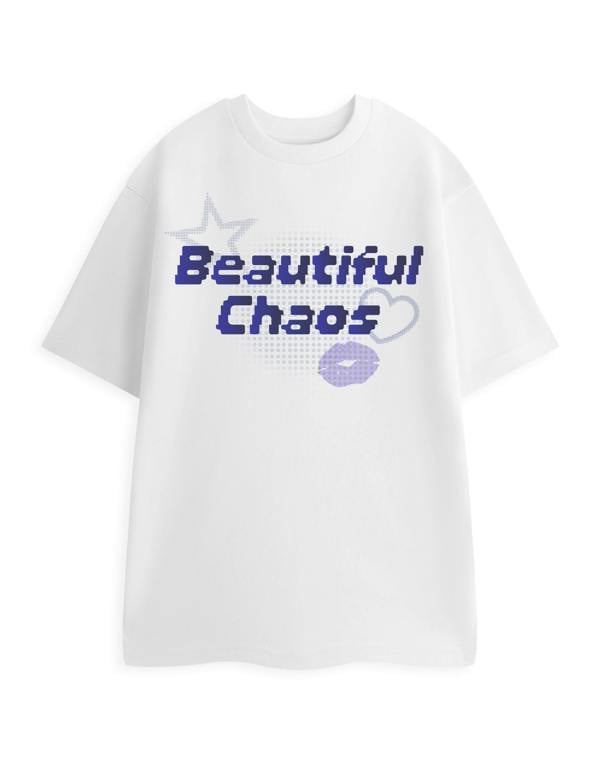 Show Me The Merch Womens White Beautiful Chaos Short Sleeved T-Shirt