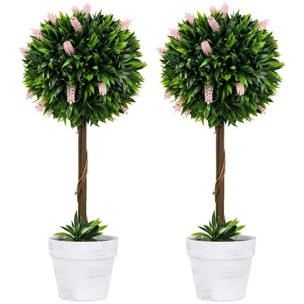Wyld Haus Yodina Set Of 2 Artificial Flower Ball Trees In Pink With Pots For Indoor And Outdoor Styling 60cm