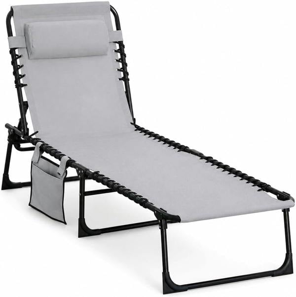 Foldable Sunbed Lounger-Light Grey image 1