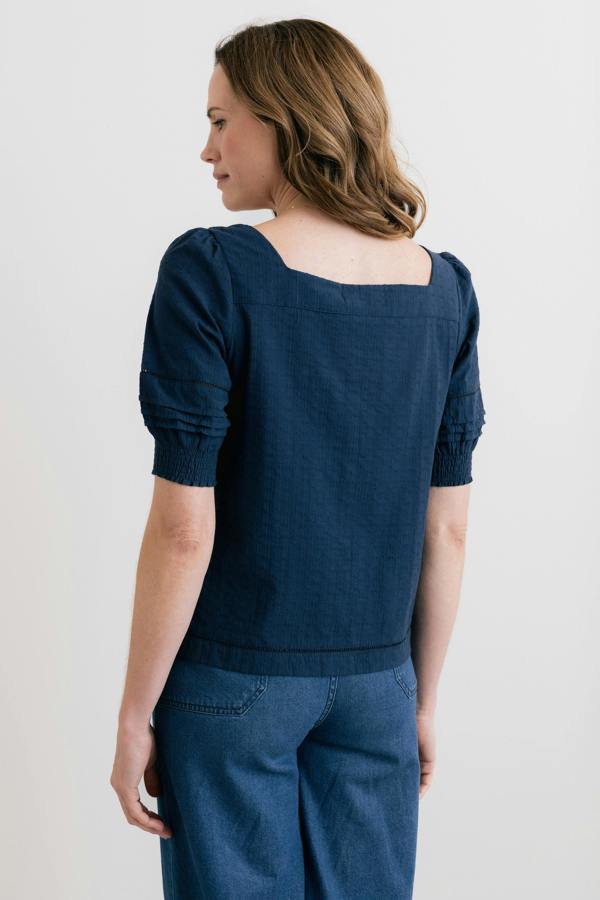 Lily & Me Poppy Plain Cotton Blouse Navy