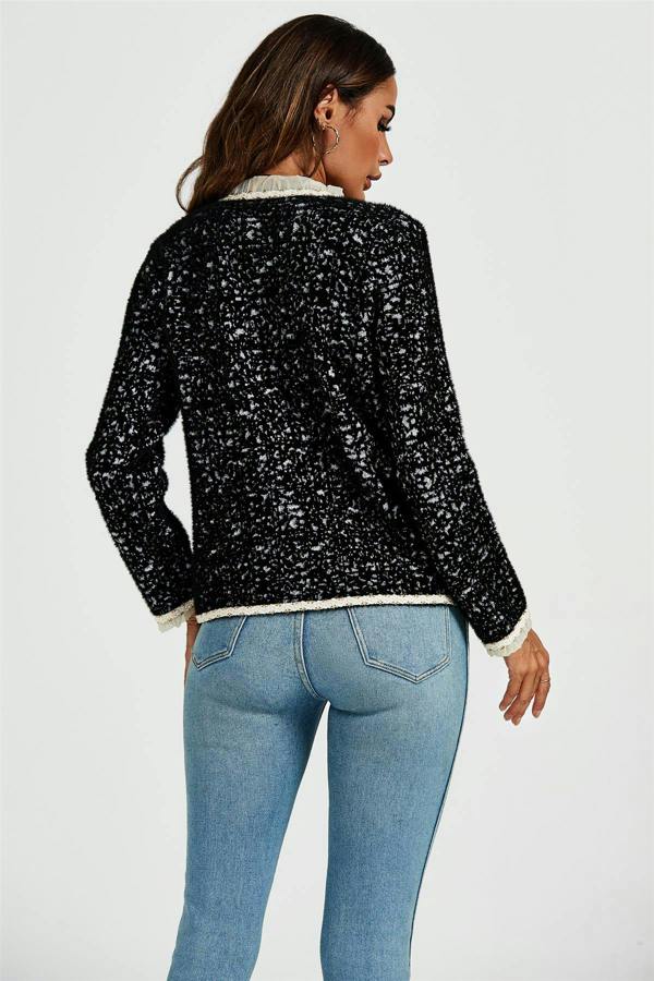 FS Collection Lace Trim Boucle Jacket In Black