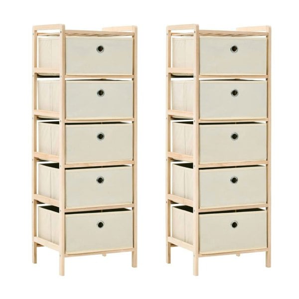 Berkfield Storage Racks with 5 Fabric Baskets 2 pcs Beige Cedar Wood
