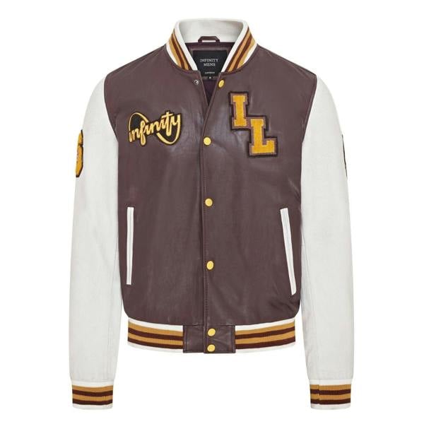 Infinity Leather Mens Baseball Leather Letterman Bomber Jacket - Ashwood