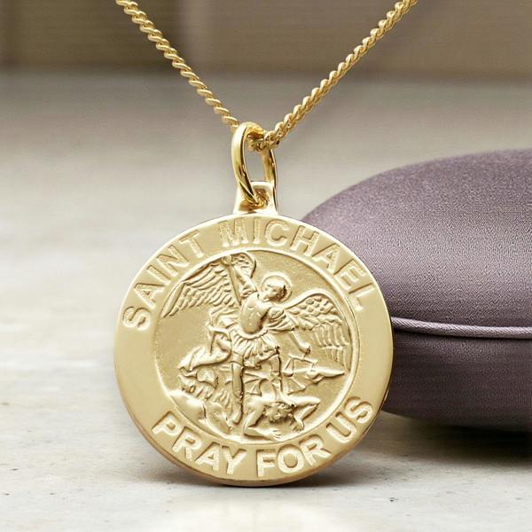 Christopher James of London 9ct Yellow Gold St Michael Pendant With Optional Engraving and Chain