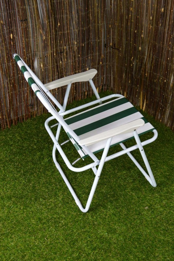 Samuel Alexander 3 Pack of Folding Camping / Picnic Chair in Green and White Garden Patio