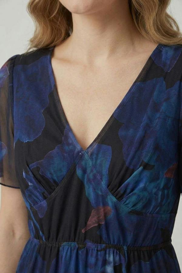 Izabel London Floral Semi Sheer Tiered Midi Dress