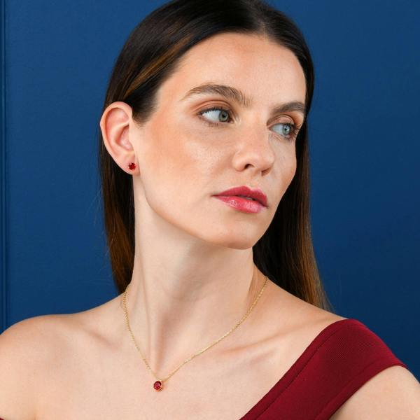 namana Gold Plated 925 Sterling Silver Round Red Solitaire Pendant Necklace For Women