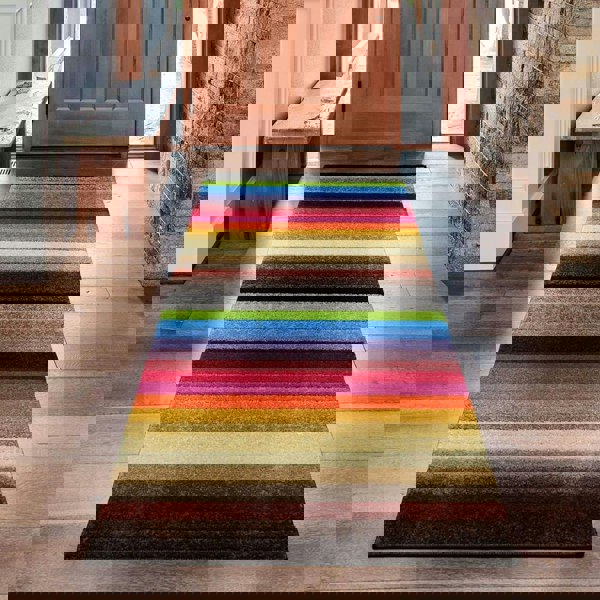 Machine Washable Stripe Design Mat Rug in Multicolour