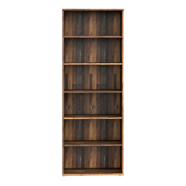 Wyld Haus Bucharest Wide 5 Shelf Vintage Oak Wooden Bookcase