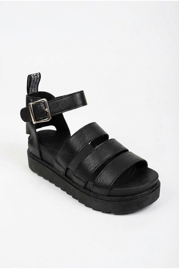Lily Womens Chunky Platform Buckle Sandals - Jet Black