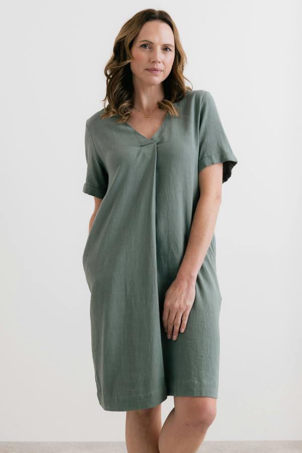 Lily & Me Vine Linen Blend Dress Laurel Green