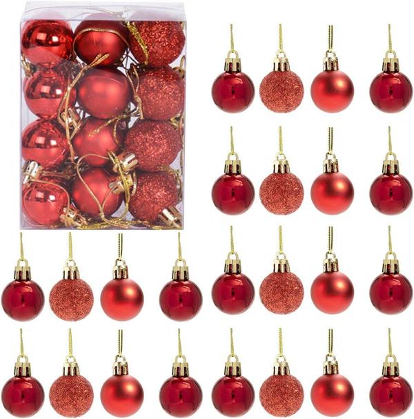 30mm Red Shatterproof Christmas Baubles Pack of 12 or 24 for Tree and Home Decorations image 1