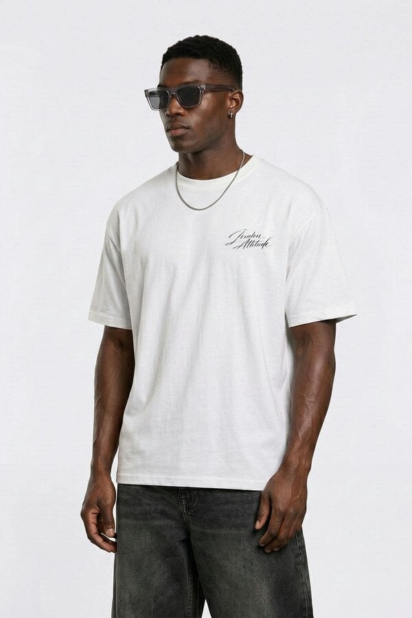 London Attitude Japanese Blossom Oversized Heavyweight T-Shirt in White