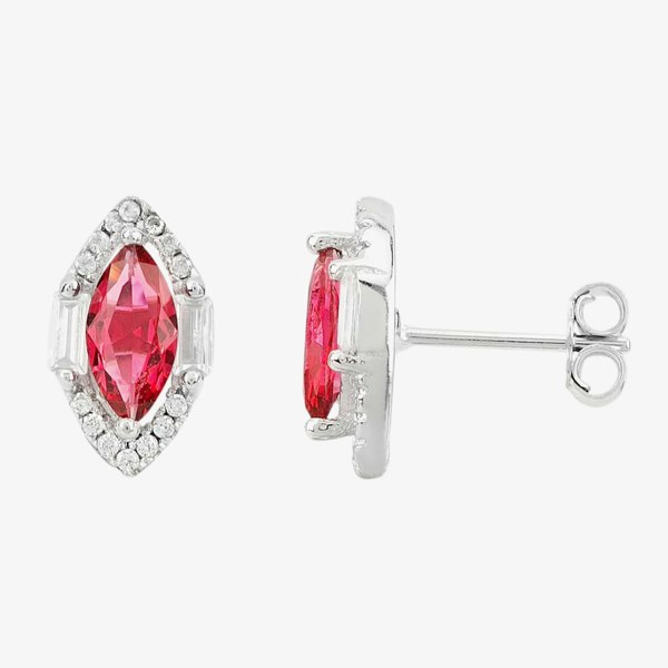 T. H. Baker Silver Red Cubic Zirconia Marquise Pendant and Earrings Set SET14197