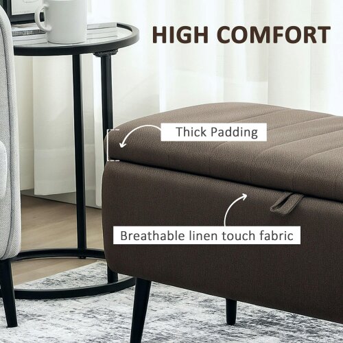 Wyld Haus Mahano Linen Look Dark Brown Rectangle Storage Ottoman