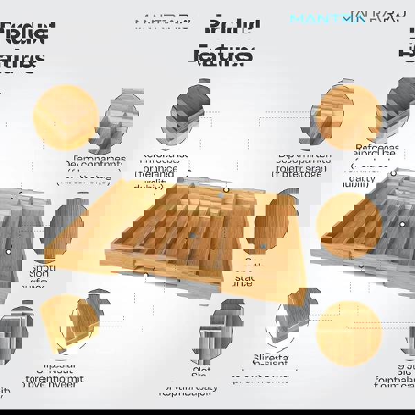 MANTRARAJ Bamboo Cutlery Drawer Organiser 5-7 Compartment Expandable Cutlery Tray Utensil Holder Drawer Dividers