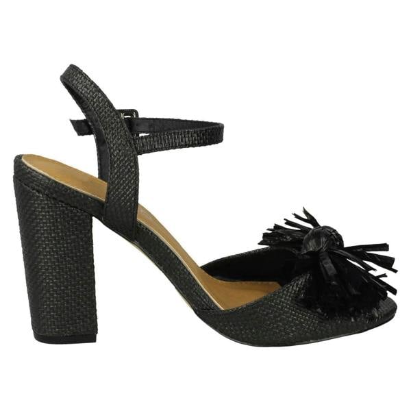 Spot On Ladies Spot On Chunky Heel Fringe Bow Vamp Sandals F10842