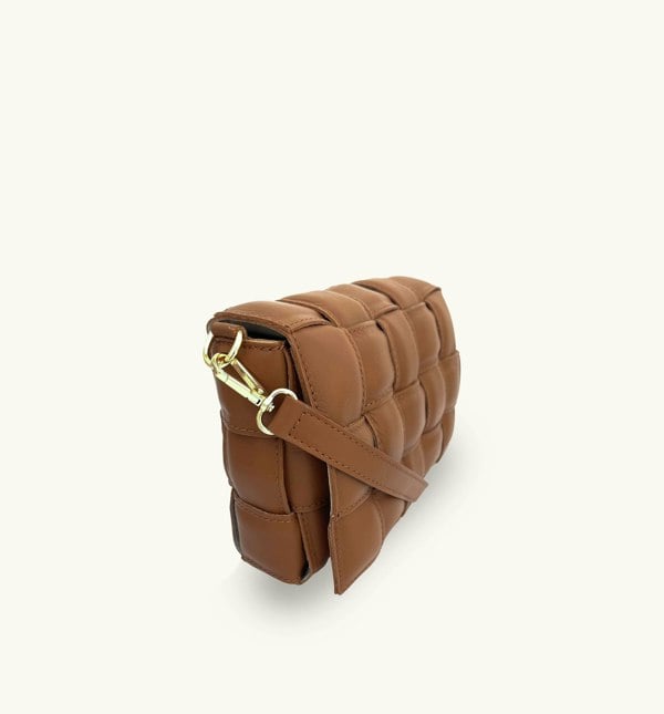 Apatchy London Padded Woven Leather Crossbody Bag - Tan