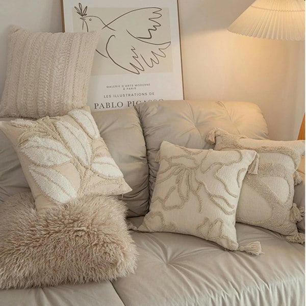 Anyhouz Anypillow Pillowcase Beige Abstract Lines Embroidered Decorative Cushion Cover