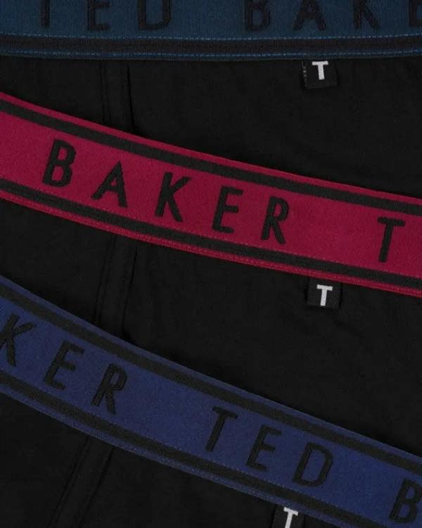 Ted Baker 3-Pack Contrast Waistband Boxer Briefs, Black w/ blue/pool/burgundy