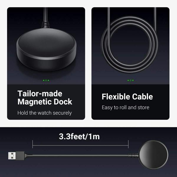 Samsung 2-Pack Magnetic Dock Charger Charging Cable USB-A 5V/2A for Samsung Galaxy Watch 7 6 5 4 3 Ultra FE Pro Classic Active 2/1 - Black