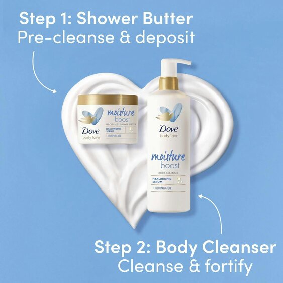 Dove Body Love Shower Butter Moisture Boost Hyaluronic Serum, Moringa Oil 3x283g