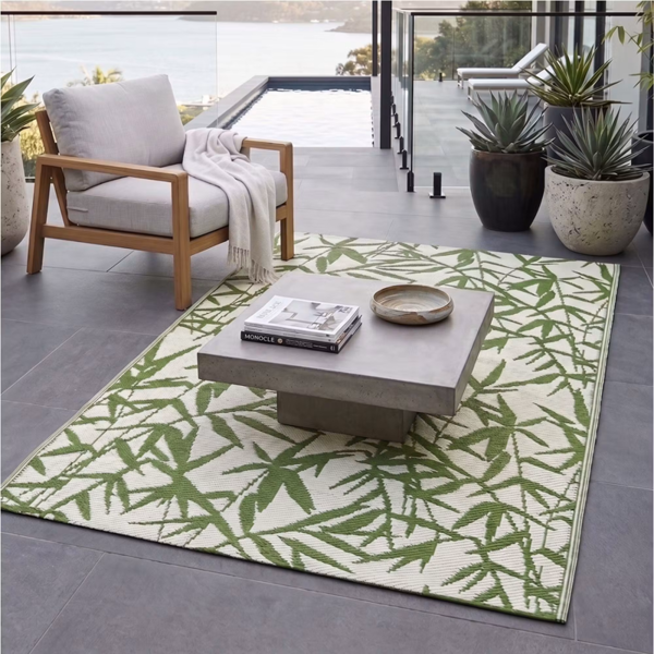 HOMESCAPES Outdoor Rug Luxury Waterproof Reversible Recycled, For Garden, Zena Tropical