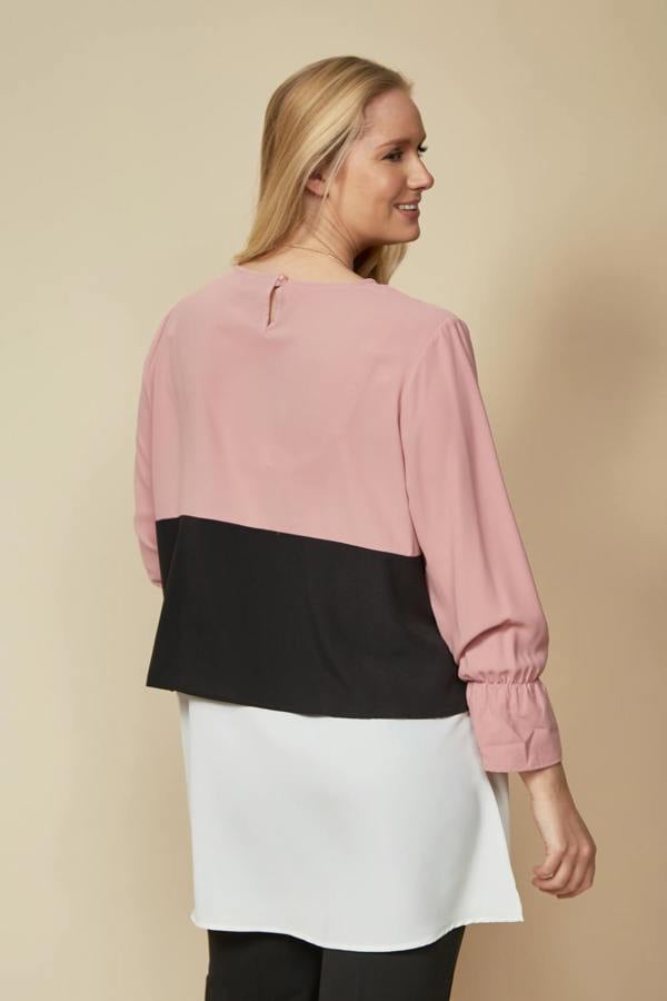 Hoxton Gal Oversized Colour Block Top in Light Pink, Black and White