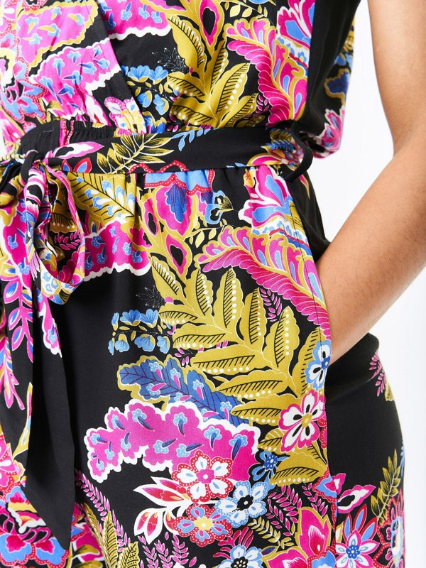 Gini London Multi Paisley Print Belted Wrap Playsuit