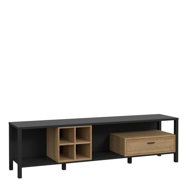Furniture To Go High Rock Wide TV Unit in Matt Black/Riviera Oak