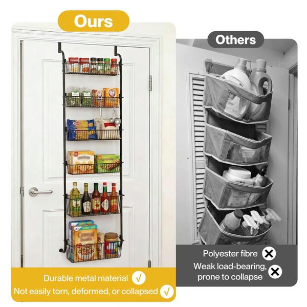 TOQUE Over Door Pantry Organiser 6 Tier Kitchen Hanging Storage Rack Black Metal