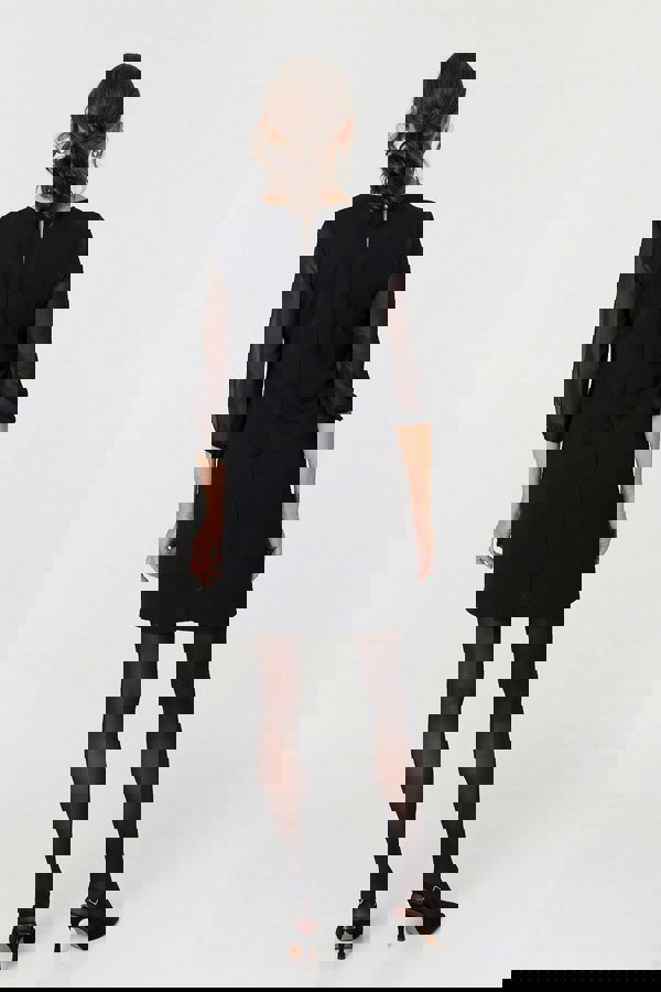 Black | Sparkly Mesh Knit 3/4 Sleeve Short Dress
