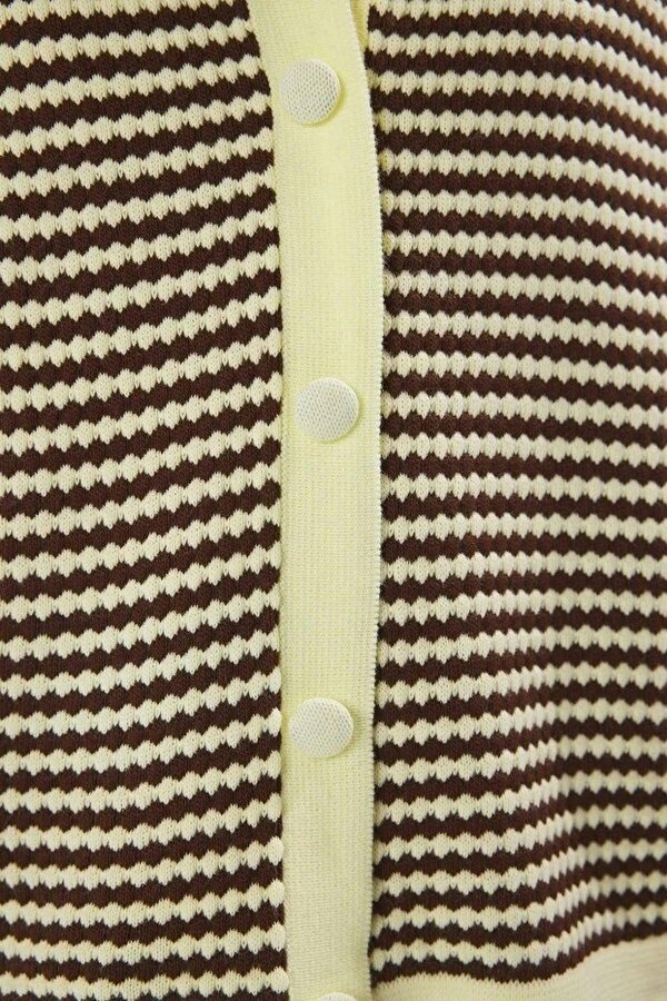 WOVCOR Striped Polo Neck Knit Mid-Length Blouse