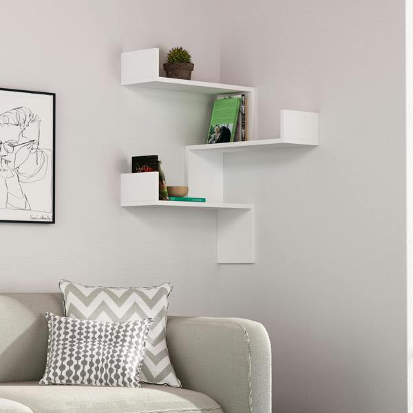 Decortie Luksa Modern Wall Shelf Bookcase Wall Mounted Corner Zigzag Design 60cm