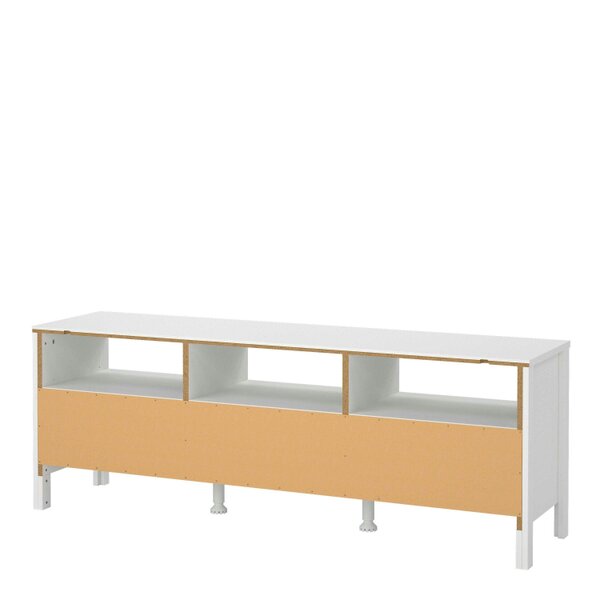Wyld Haus Gossmere White Wooden TV Unit 3 Drawers Silver Handles
