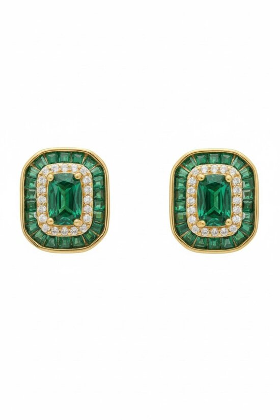 Latelita Great Gatsby Stud Earrings Emerald Gold