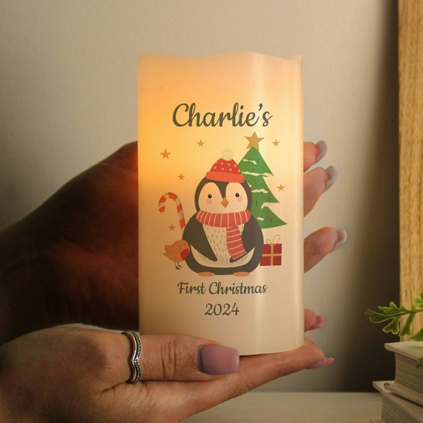 Personalised Memento Company Personalised Penguin Christmas LED Candle