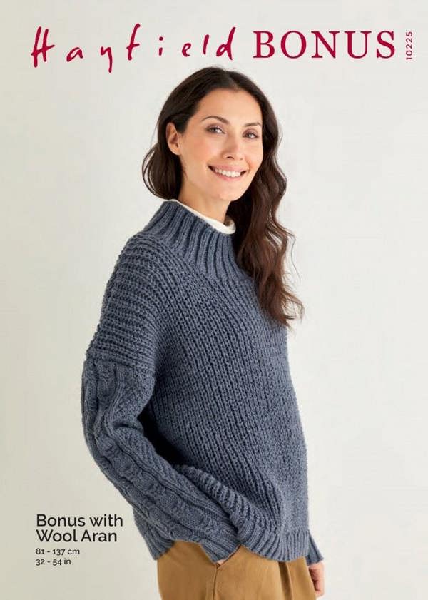 Hayfield Bonus Aran with Wool Knitting Pattern 10225, Sweaters for Women, 32 - 54 Inches