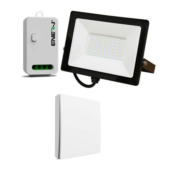 ENER-J 50W LED Floodlight wired with (WS1055) Non Dimmable 5A RF Receiver + 1 Gang Wireless Switch (White)