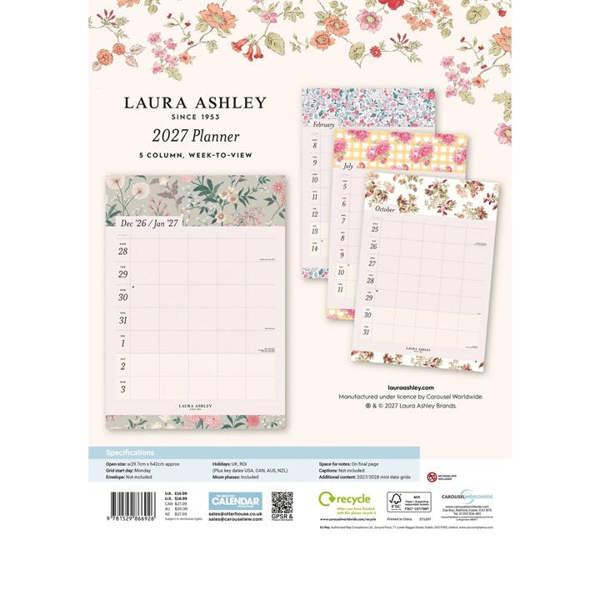 Fashion Laura Ashley A3 Famly Planner 2027, Family Planners, Week To View, Art, Gift