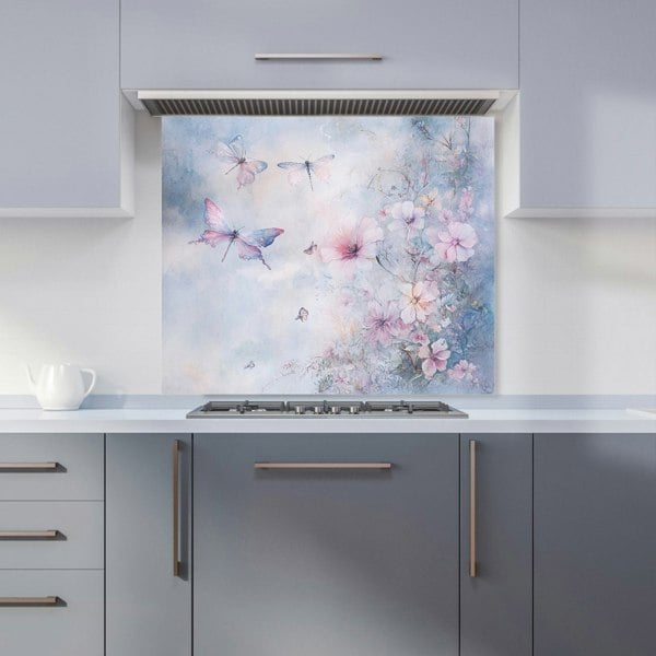 Warren Reed Dragonfly Summer Flowers Glass Kitchen Splashback - 00019