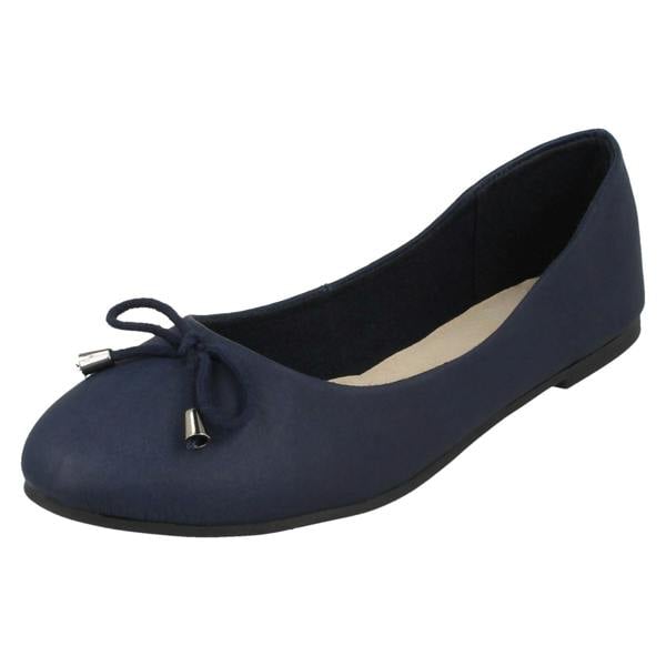 Leather Collection Ladies Leather Collection Bow Trim Vamp Ballerinas